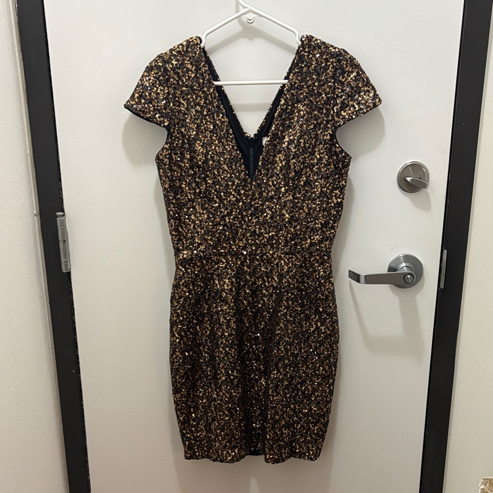 Dress the Population Black and Gold Sequin Mini Dress